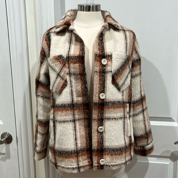 Hollister Shacket Plaid Women's XS Button Up Pockets Oversized - Picture 3 of 14